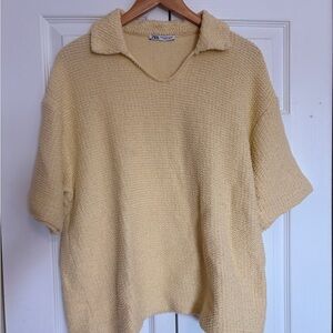 Zara Men’s Butter Yellow Knit Polo Sweater
